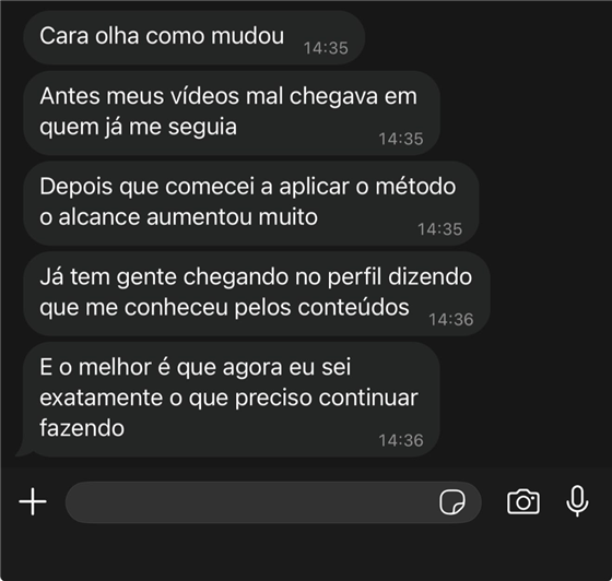 Depoimento de aluno no WhatsApp Método PQP